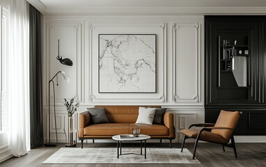 Modern Interior Design with Leather and White Accents suitable for design inspiration