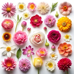 Top-Down Isolated Flower Collection on White