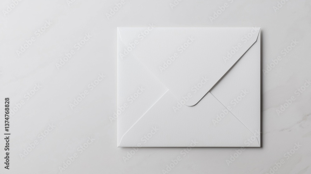 Poster flat lay of a white envelope on a plain white background. the envelope is closed and appears to be m