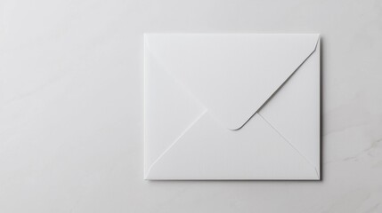 Flat lay of a white envelope on a plain white background. the envelope is closed and appears to be made of a smooth, glossy material.