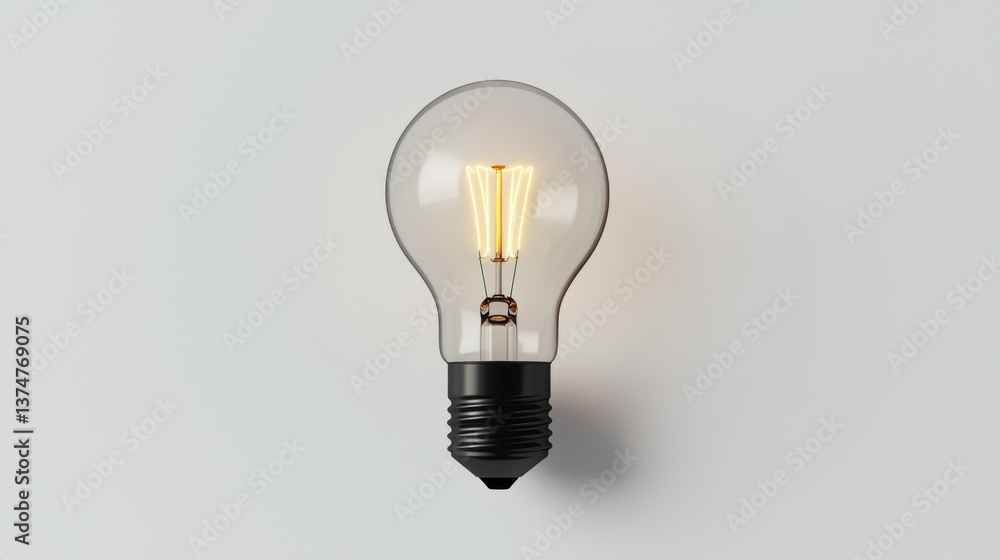 Aufkleber 3d rendering of a light bulb. the bulb has a round shape with a black base and a transparent glass d