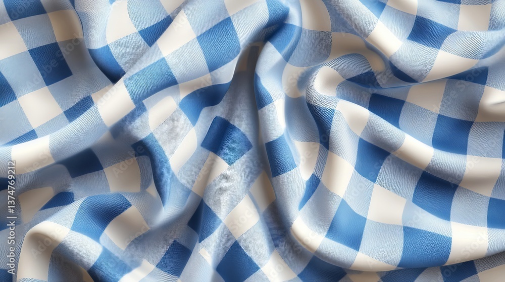 Poster blue and white gingham fabric texture background seamless pattern elegant draped soft textile design