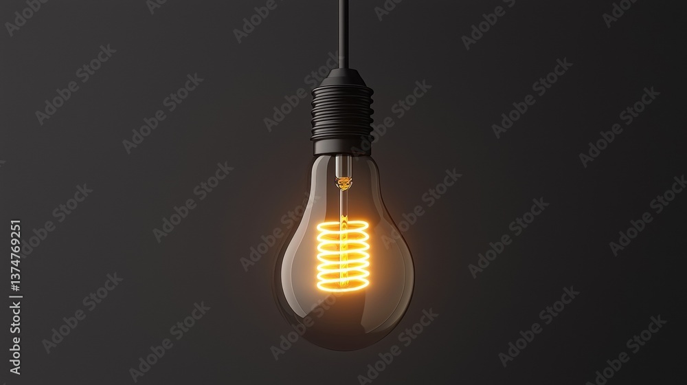 Fototapete 3d rendering of a light bulb hanging from a black cord. the light bulb is in the shape of a teardrop