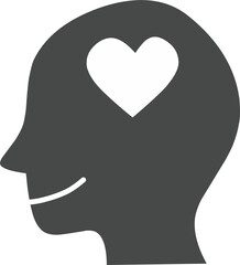fall in love. Mental health. Self love. Human head with heart shape. Editable Stroke. Fit for valentine promotion event.