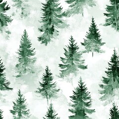 Minimalist Watercolor Fir Trees Covered in Soft Snow
