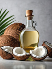a clear glass bottle filled with pure coconut oil