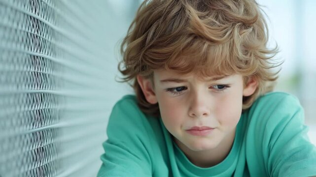 Sad Crestfallen Crying child boy sitting on the floor at the schoolyard