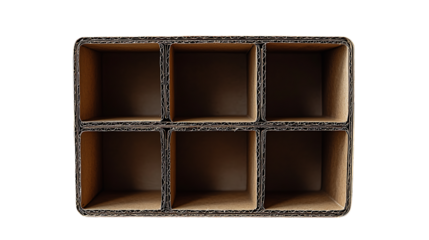 A brown cardboard shelving unit with four storage compartments.