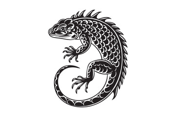 Intricate Lizard Silhouette Stunning Reptile Illustration in Black