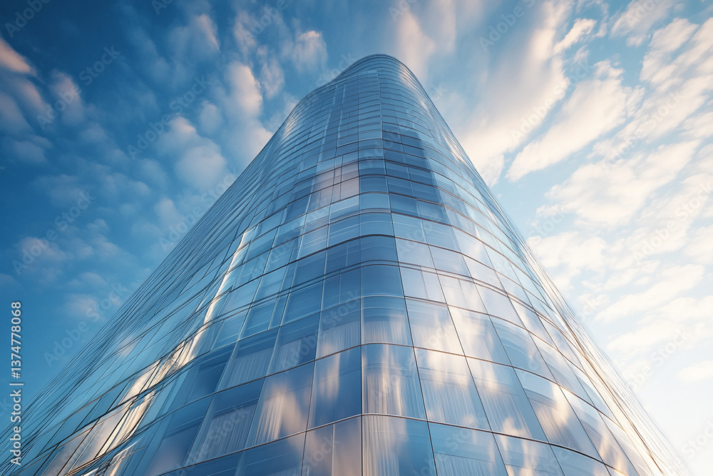 Aufkleber low-angle view of modern glass building against a cloudy sky, showcasing architectural design and re