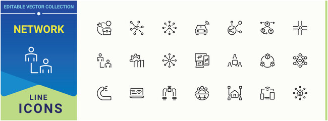 Network icon set. Contains related to connect, datum, global, technology and more. Connection icon set. Outline symbol collection. Editable vector.