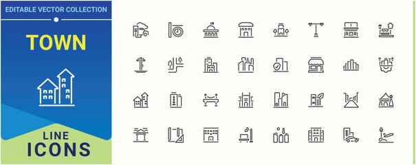 Town modern icon. Pack of transport, transportation, infrastructure, city and more. Cities icon. Collection of simple line web icons. Editable stroke. Vector illustration.