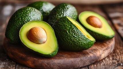 Avocado fruits on a wooden table
