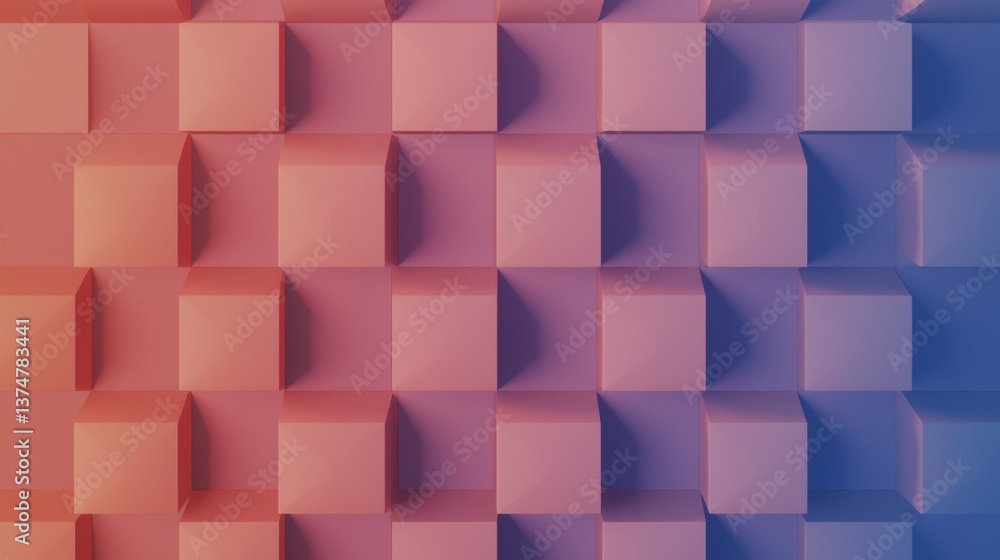 Fototapete abstract background made up of multiple overlapping cubes in different shades of pink, orange, and b
