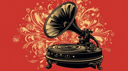 Vintage Gramophone Art Deco Design Suitable for Design Inspiration