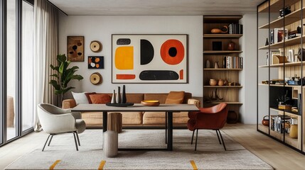 MidCentury Modern Living Room Design suitable for editorial use