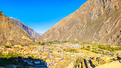 ANCIENT INCA FORTRESS OF OLLANTAYTAMBO, SACRED VALLEY, PERU