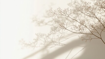 Delicate Branches Casting Shadows on a Creamy Wall Creating Background a Serene and Minimalist Still Life with Warm Tones