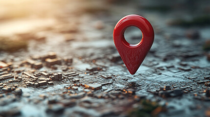 A glossy red location pin hovers over a stark white plane, creating a minimalist and modern aesthetic with a soft shadow beneath. The vibrant pop of color symbolizes precision and direction.

