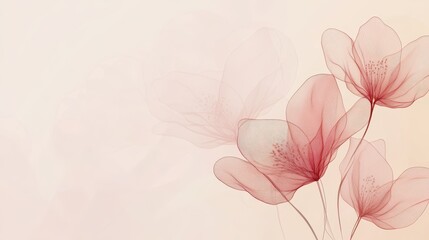 Fototapeta premium Elegant floral arrangement with delicate line art rendering, evoking a sense of serenity and subtle beauty against a light gradient background.