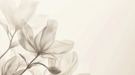 Ethereal Magnolia Blossoms Against a Soft Beige Backdrop, Background  Rendered in Delicate Lines, Creating a Dreamy and Artistic Floral Scene