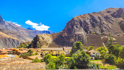 ANCIENT INCA TERRACES IN OLLANTAYTAMBO, SACRED VALLEY, PERU