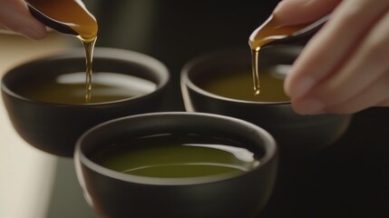 Honey poured into small tea cups, close-up