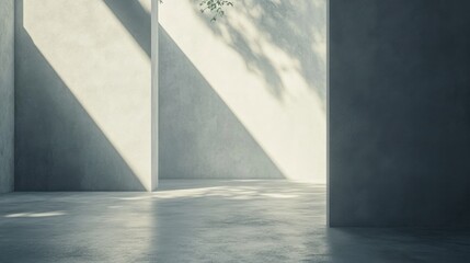 Minimalist Interior with Light and Shadow An Architectural Composition of Concrete Surfaces and Tranquil Ambience, Background  Highlighting Natural Light