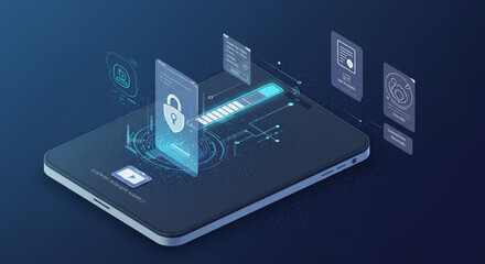 Secure your digital life with effortless mobile protection, glowing with futuristic blue hues and dynamic interfaces.