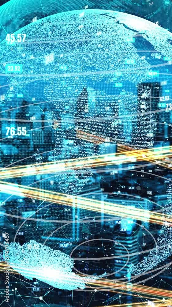 Poster futuristic global network and tacit digital data transfer 3d graphic . concept of smart digital tran