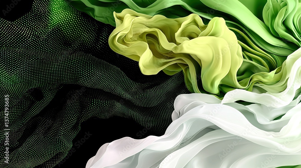 Poster a green-white-yellow gradient background with a wave pattern on the left side and a solid black back