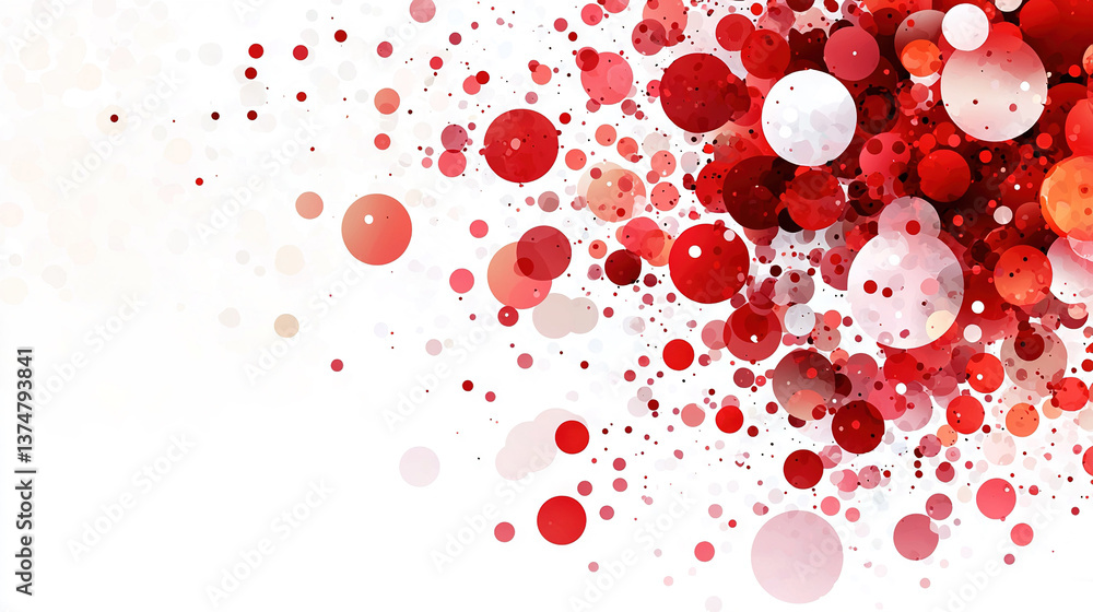 Poster red and white background with red and white circles on the left, and white background with red and w