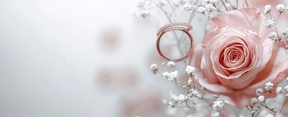 Fototapeta premium Golden Rings and Delicate Flowers. AI generated image