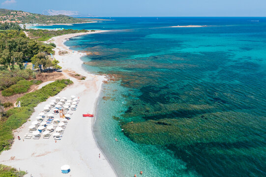 Aerial view to Ottiolu beach, Budoni, Sassari, Sardinia, Italy, Europe