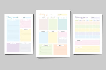 Daily, Weekly, and Monthly Planner Templates in Pastel Colors