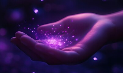 Obraz premium Hand holding glowing particles (1)