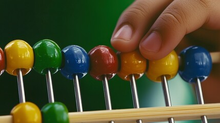 Hand Using Abacus for Counting in Classroom to Develop Math Skills