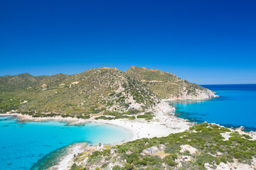 Aerial view to Punta Molentis cape, Sardinia, Italy, Europe