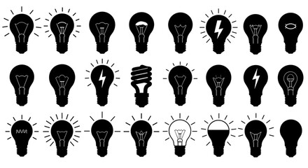 Collection of lightbulb icons in black and white.
