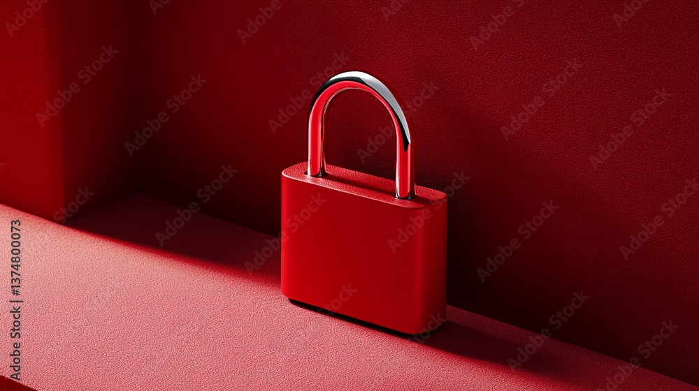 Poster red padlock on red textured surface, showcasing security and protection concept. minimalist design, 