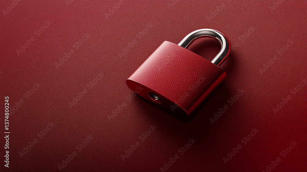 Poster red padlock on textured red background, showcasing security, privacy, or protection concepts. free s