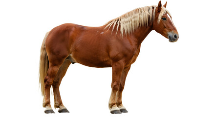 Obraz premium Standing horse with light mane and brown coat in neutral setting