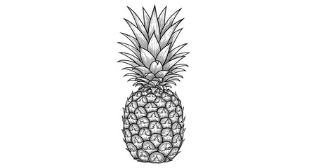 Pineapple Drawing with Detailed Design on Plain White Background