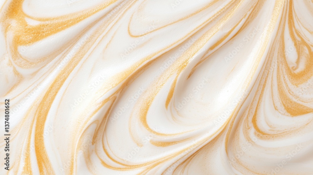 Poster close-up of a swirled texture. the texture appears to be made up of a combination of white and gold 