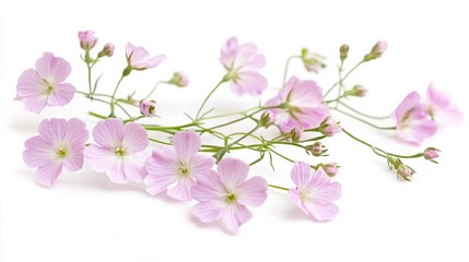 Fototapeta premium Fragile gypsophila flowers on a white background, captured in a close-up shot