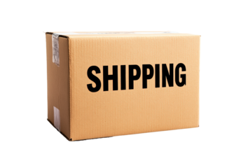 Shipping box with tape ready for delivery isolated on transparent background