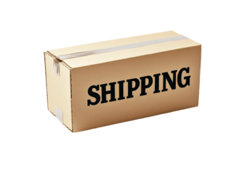 A cardboard box labeled with clear shipping text isolated on transparent background