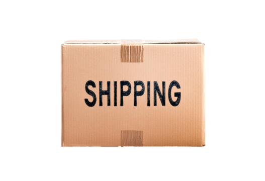 Shipping box with tape ready for delivery isolated on transparent background