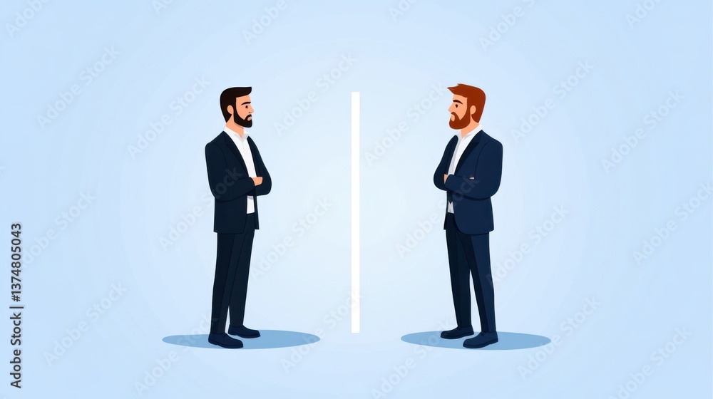 Poster two businessmen facing each other with confidence in a digital setting for corporate themes and part