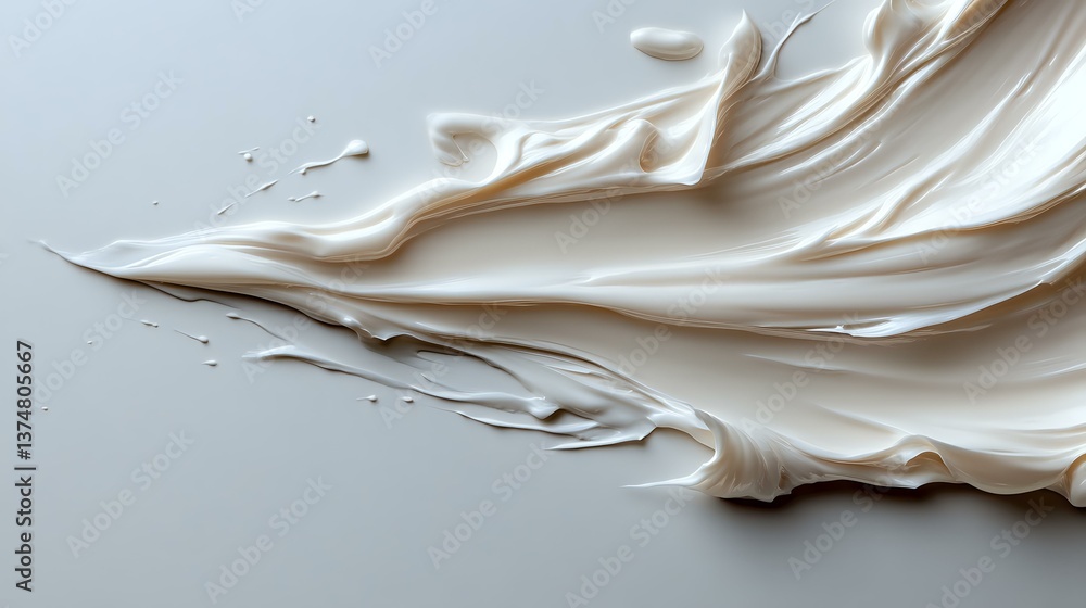 Poster smooth flowing white cream texture with elegant swirls and ripples creating abstract organic shapes 